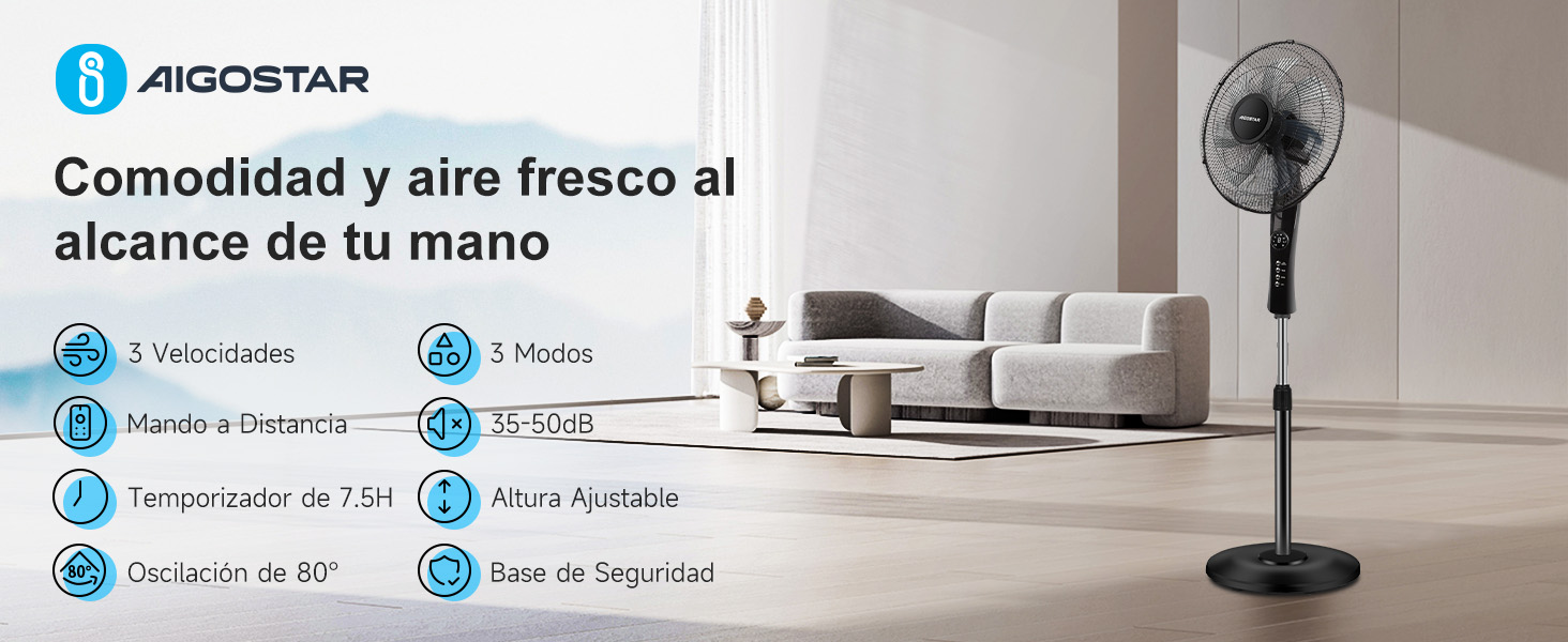 Ventilador de Pie Ultra Silencioso