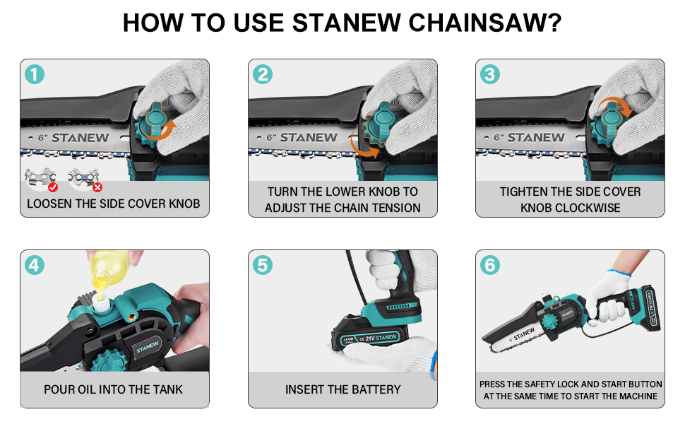 STANEW 6"u 8" Mini motosierra de batería
