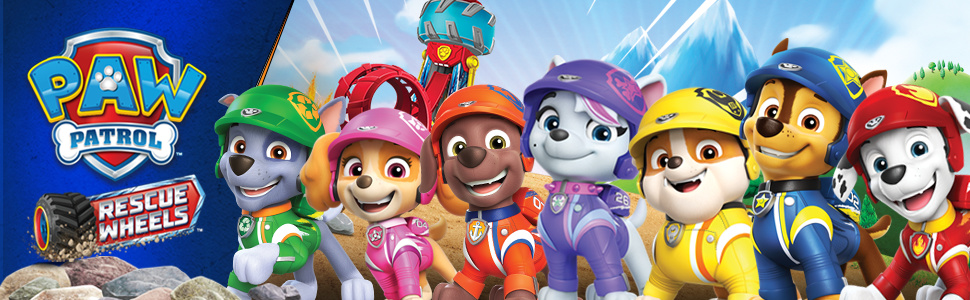 Paw Patrol Rescue Wheels vehículo y figura, Patrulla Canina, Chase, Marshall, Skye, Rocky, Rubble