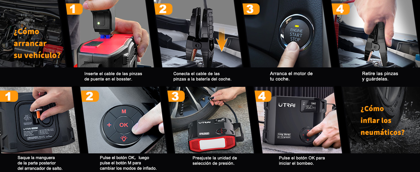 6000A Arrancador de Baterias de Coche con Compresor de Aire