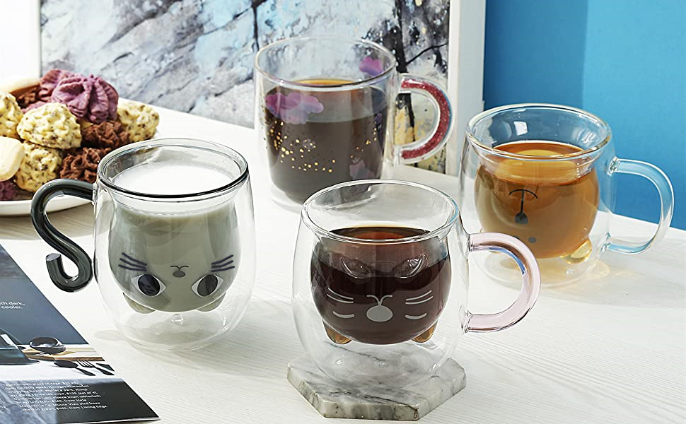 black cat glass mug