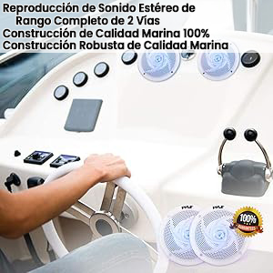 Altavoces Marinos Estereo, Exterior, Resistentes Agua Intemperie Luces LED, 180V, Un par