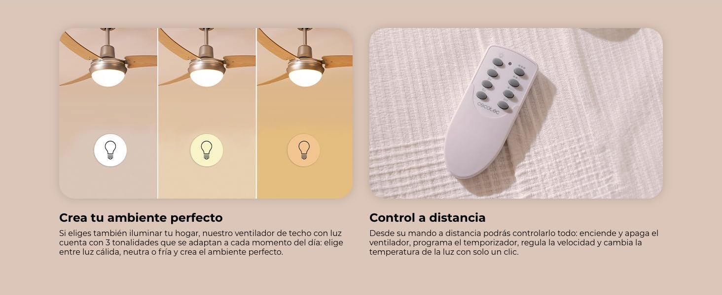 ventilador de techo con luz led ventiladores lampara aspas silencioso dormitorio Cecotec ceiling fan
