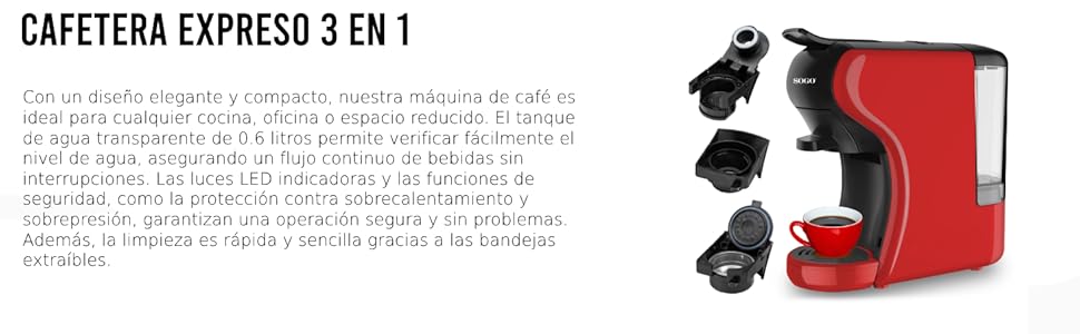 Descripcion en detalle de la Cafetera Expreso 3 en 1 SOGO
