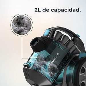 aspiradora trineo sin bolsa con cable aspirador 2 litros capacidad accesorios compacto ligero 20kPa