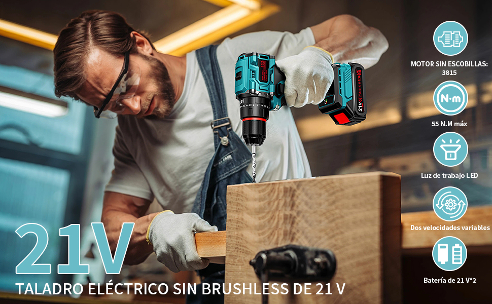 Brushless Taladro Percutor a Bateria 21V