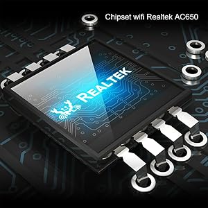 Adaptador WiFi USB Linux con chip WiFi Realtek AC650 rápido para navegar y descargar.