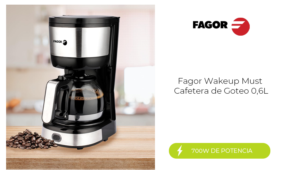 Fagor Wakeup Must – Cafetera de Goteo 0,6L, Jarra de Cristal, Apagado Automático y Diseño Elegante