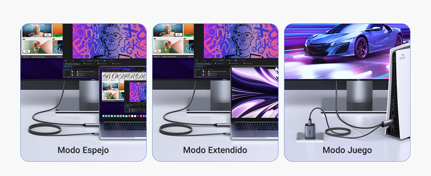 商品图片 UGREEN Convertidor de Vídeo USB C a HDMI 2.0 4K@60Hz UHD Cable de Alimentación USB A