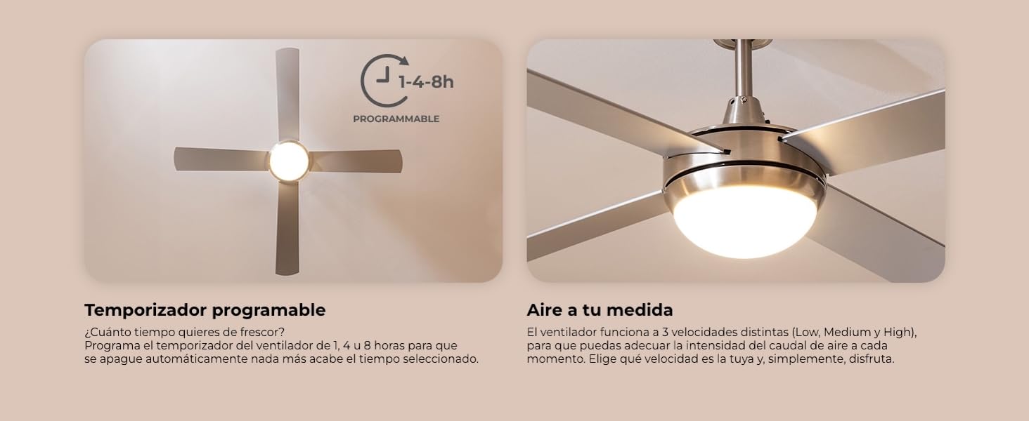 ventilador de techo con luz led ventiladores lampara aspas silencioso dormitorio Cecotec ceiling fan