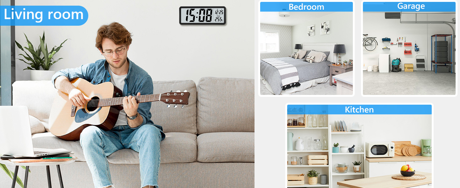 Sukeen Reloj de pared digital que funciona con pilas