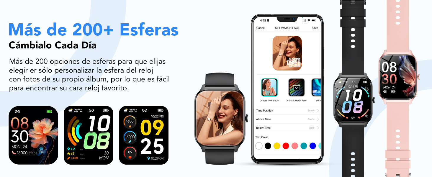 reloj smartwatch mujer de 1,85 pulgadas，Smart watch tamaño es correcto, banda es reemplazable