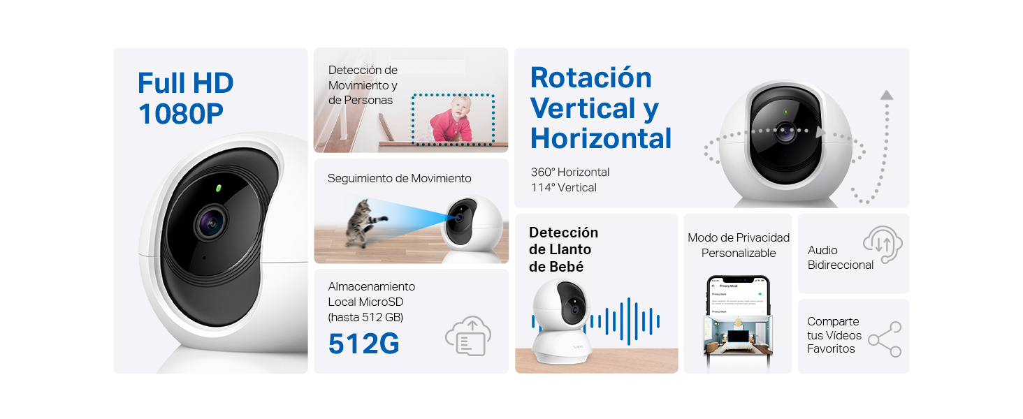 Tapo C200C - Cámara de Vigilancia Wi-Fi 360°, 1080p, Visión Nocturna, Detección IA