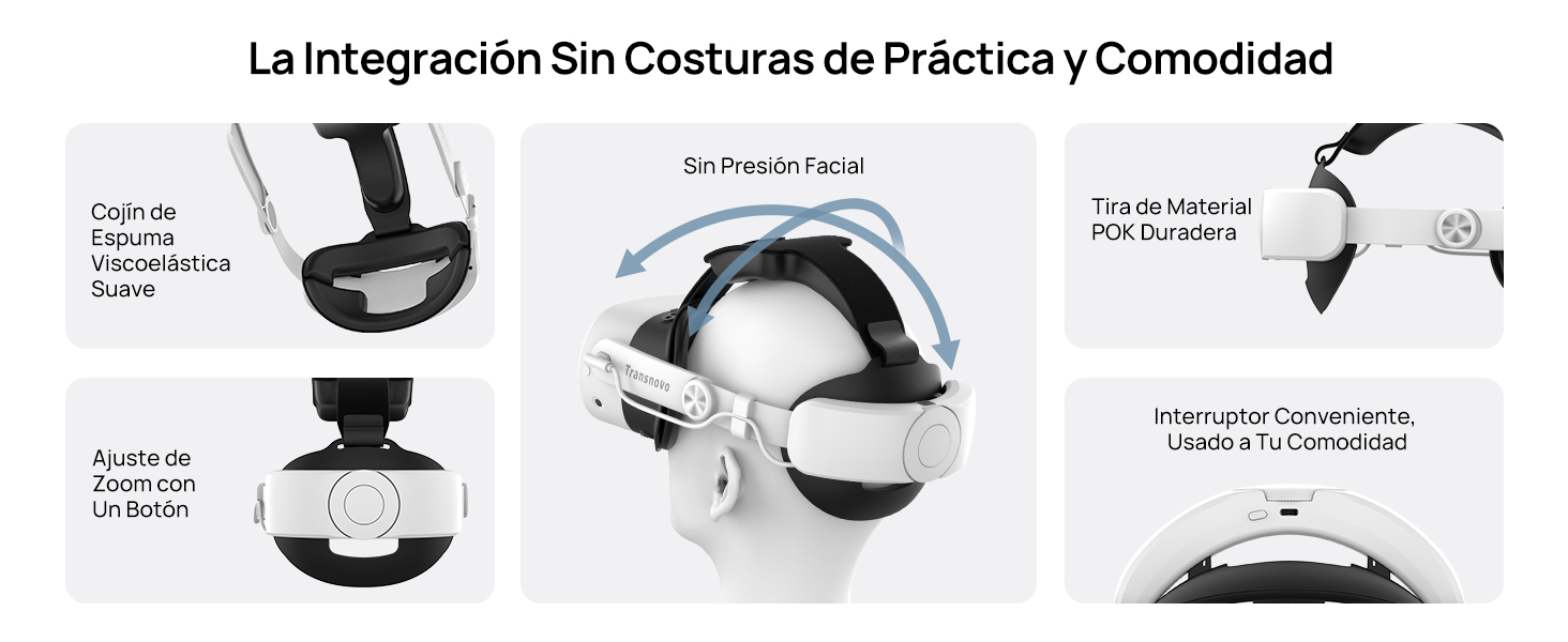 TRANSNOVO Correa para la cabeza Meta Quest 3S con batería