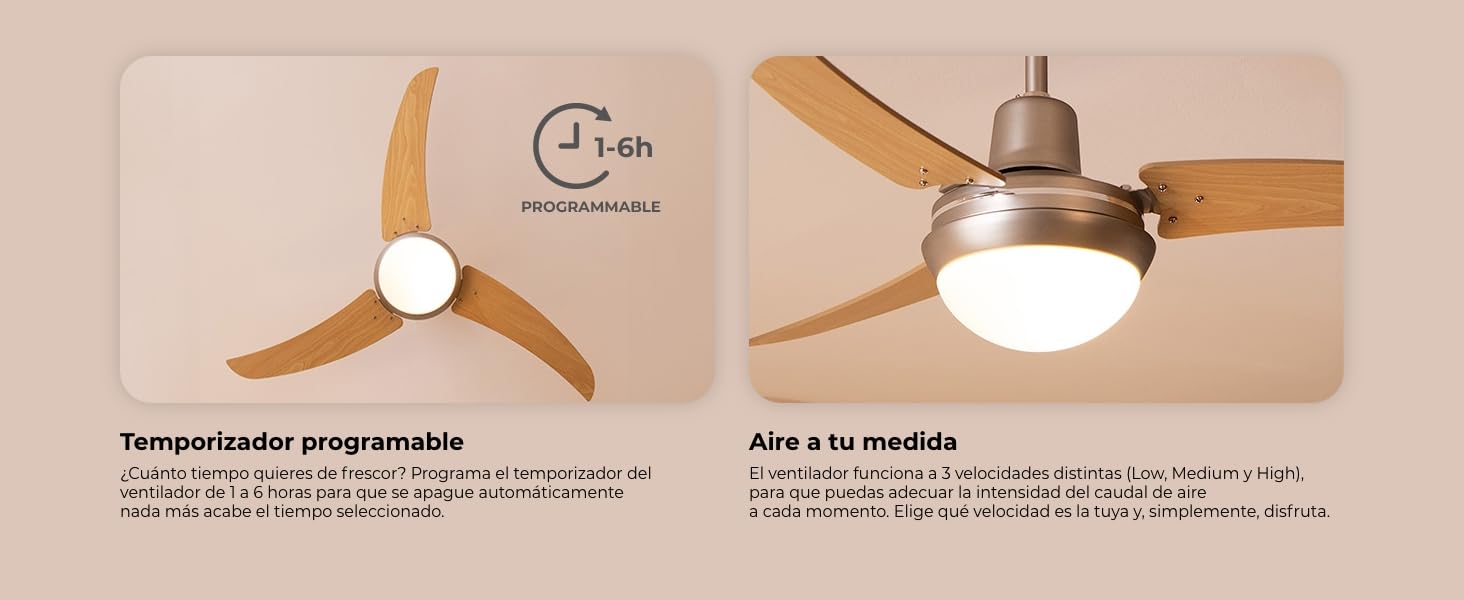 ventilador de techo con luz led ventiladores lampara aspas silencioso dormitorio Cecotec ceiling fan