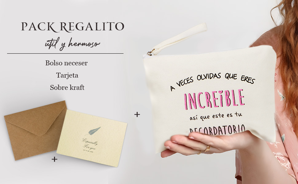 regalito bolsa aseo tarjeta sobre kraft mujer amiga original motivadora práctico maquillaje