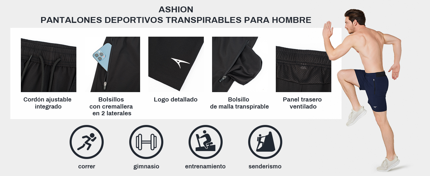 ASHION Pantalones de Running para Hombre Pantalones Cortos Deportivos