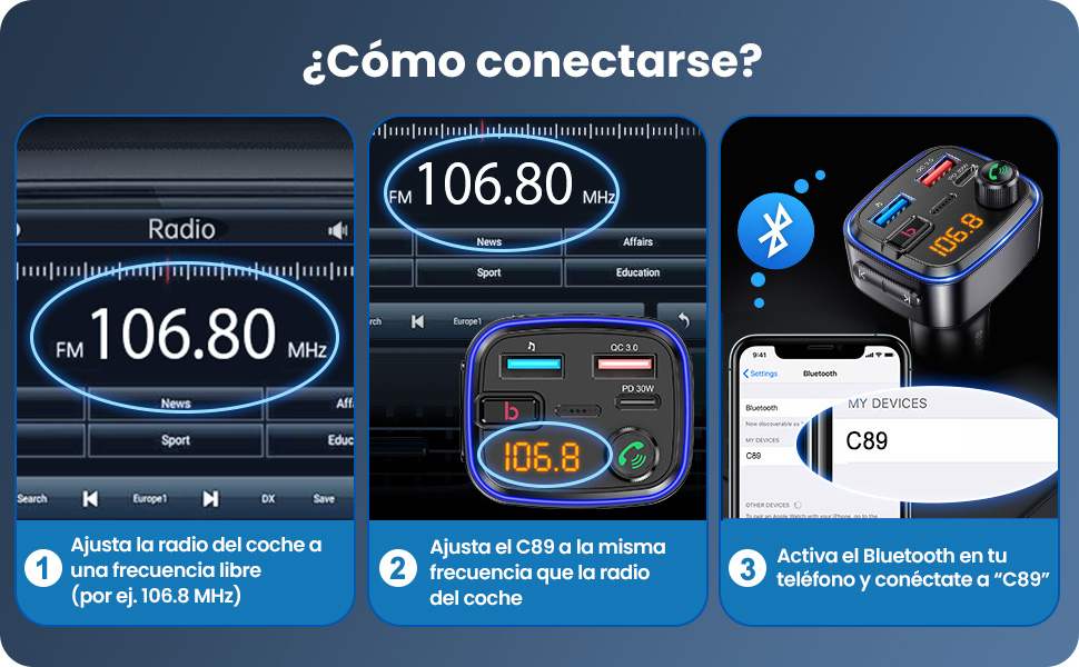 Gizmovine Transmisor FM Bluetooth Coche con Refuerzo de Graves