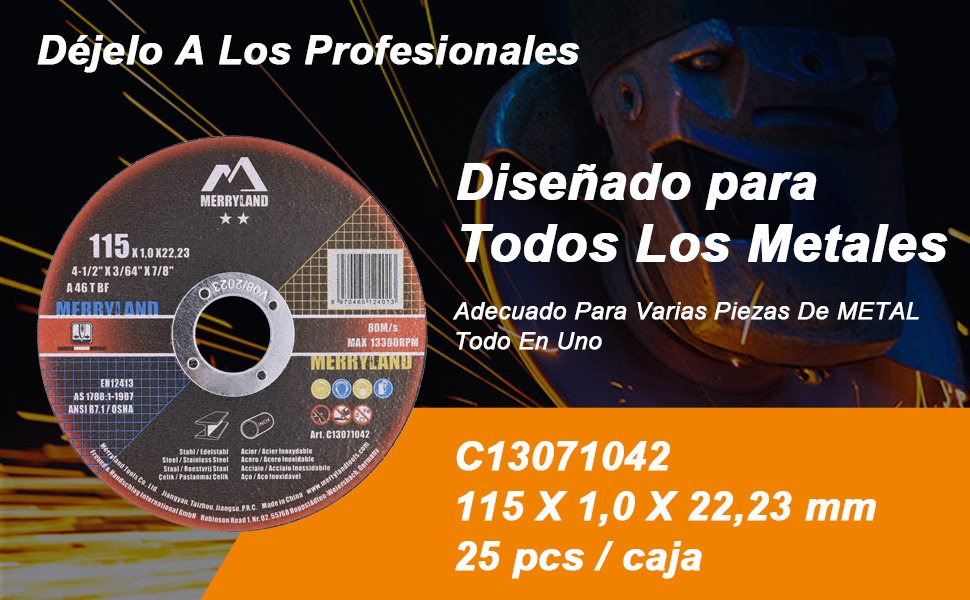 Merryland Disco de Corte Disco de Desbaste Metal Acero INOX Hierro Amoladora Angular 115 115mm