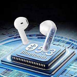 Imagen tecnológica conceptual que muestra unos auriculares inalámbricos flotando sobre un chip de procesador de ordenador con patrones de circuitos azules y elementos digitales.