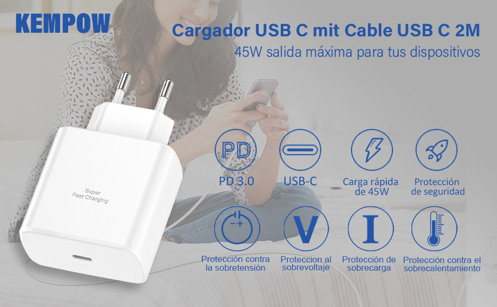 Cargador Rapido Samsung Cargador Tipo C Carga Rapida Enchufe USB C Cargador Movil