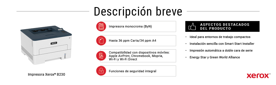 Xerox, B230, Impresora, Blanco Negro