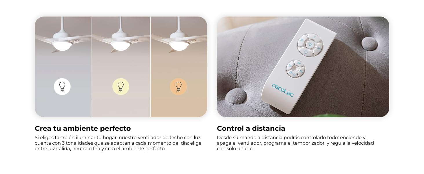 ventilador de techo con luz led ventiladores lampara aspas silencioso dormitorio Cecotec ceiling fan
