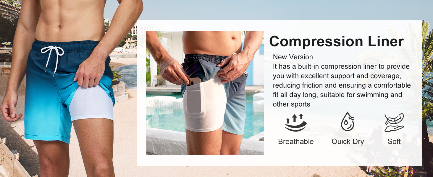 Shorts de Baño 2 en 1 con Forro de Compresión