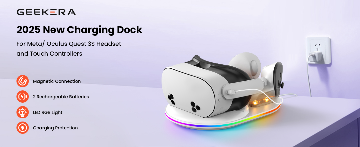 GEEKERA Meta Quest 3S estación de carga, estación de carga rápida para Oculus Quest 3S