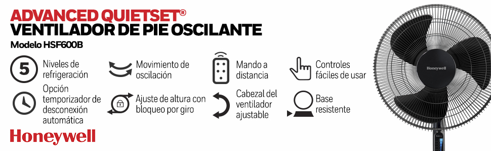 Honeywell; QuietSet; ventilador de pie; de torre; oscilante; tecnología de reducción de ruido;