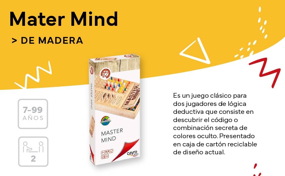 Cayro, Master Mind Madera, +7 Años,Juego de Mesa Niños y Adultos, Encuentra Combinación, 2 Jugadores