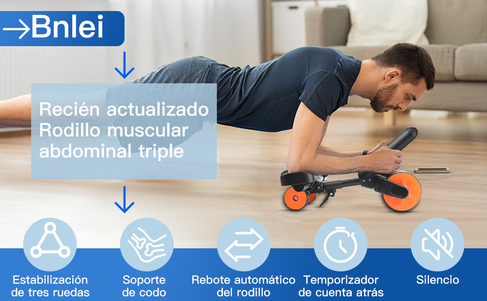 Bnlei Recién actualizado Rodillo muscular abdominal triple