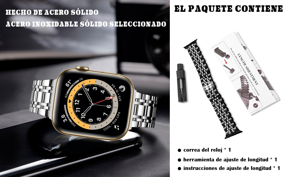 Correa 38mm 40mm 41mm 42mm 44mm 45mm 49mm Metal Apple Watch Series 9/8/7/6/5/4/3/2/1/SE 2/Ultra 2