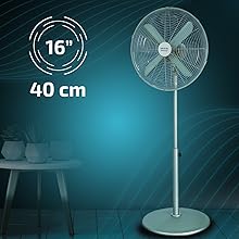 ventilador de pie vertical suelo madera 50 W 16 pulgadas 3 velocidades oscilación silencioso 4 aspas