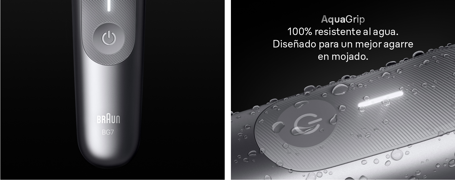 Mango compacto y AquaGrip de recortadora corporal Series 7 para control 100 % resistente al agua.