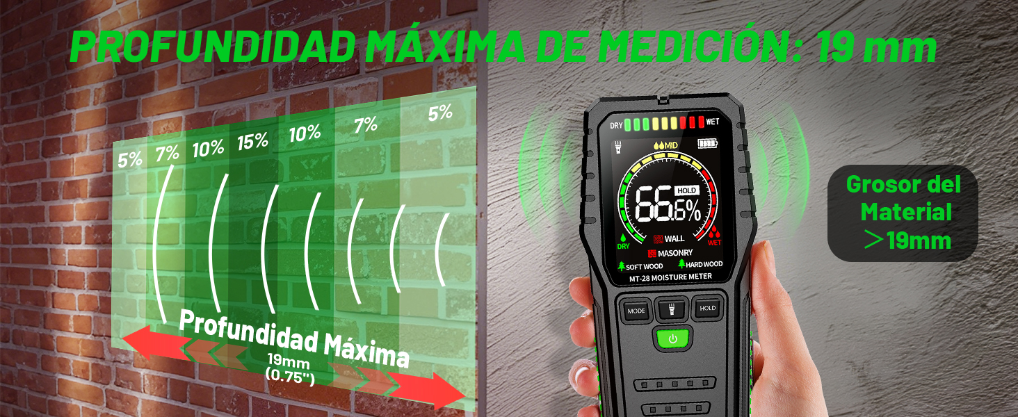 Medidor de Humedad no Destructivo para Pared, Madera y Material de Construcción