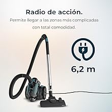 aspiradora trineo sin bolsa con cable aspirador 2 litros capacidad accesorios compacto ligero 20kPa