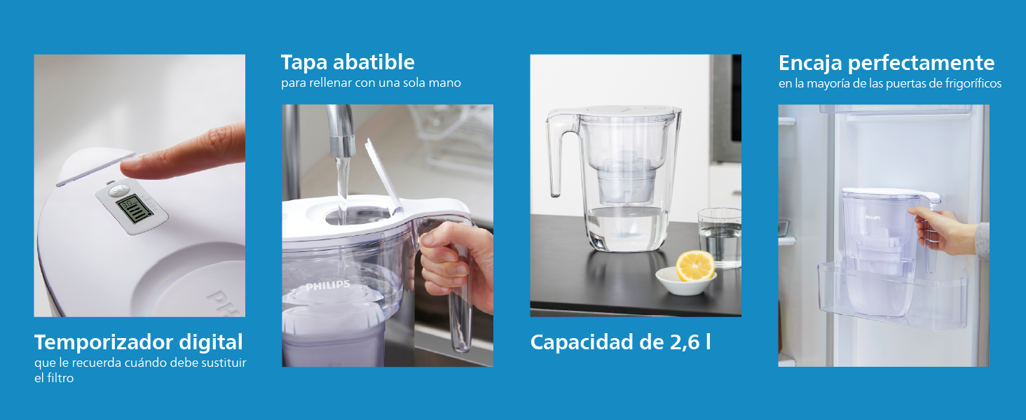Capacidad 2,6 L, SE AJUSTA A LA PUERTA DEL FRÍGORIFICO, Tapa abatible, Temporizador digital