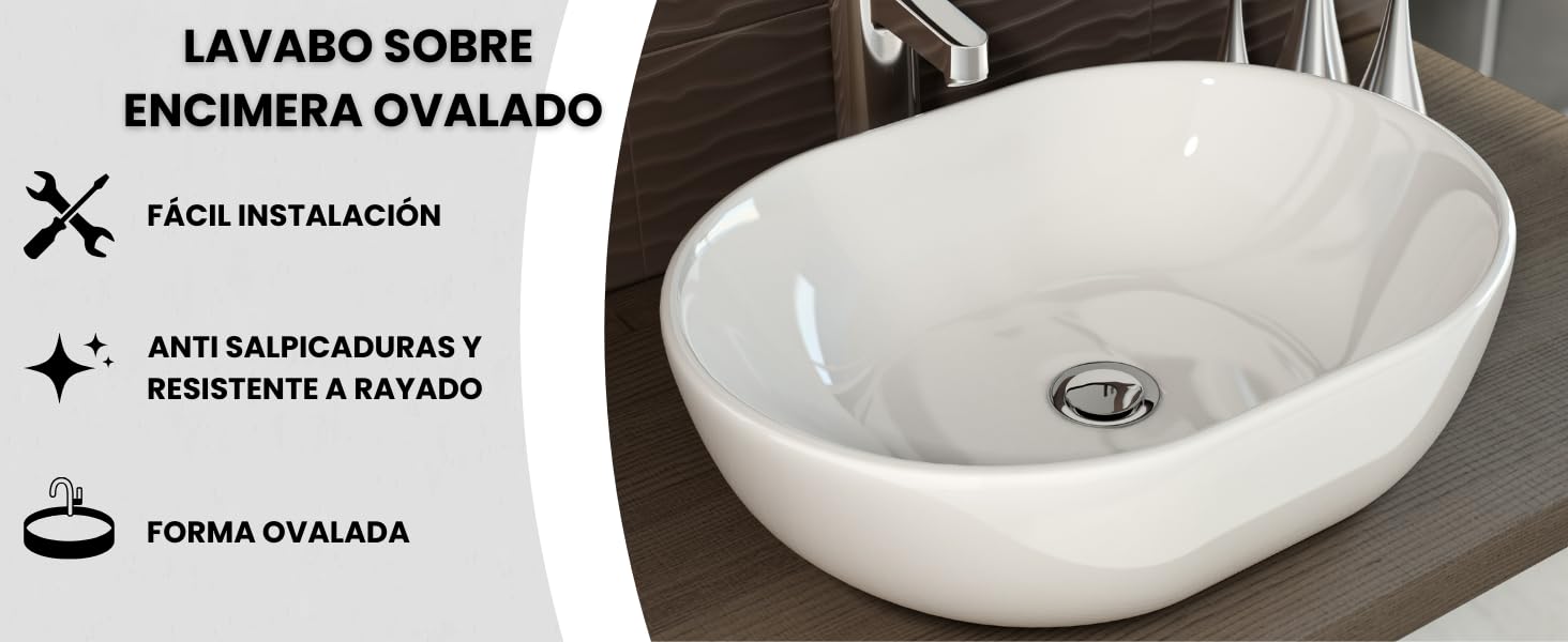 lavabo sobre encimera ovalado blanco brillo