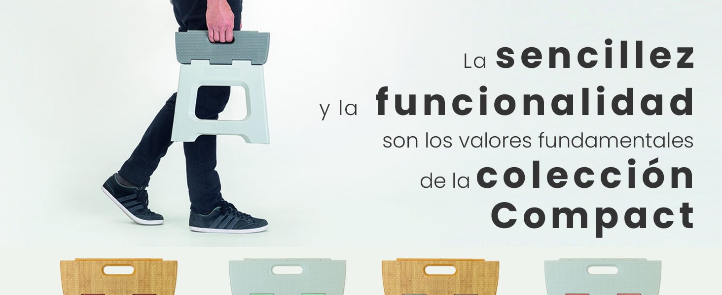 Este taburete compacto cuenta con una función de plegado total para ahorrar espacio en tu hogar.