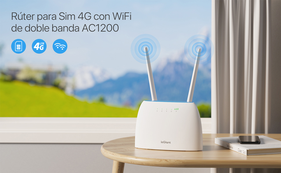 ioGiant MR1 Rúter para Sim 4G con WiFi de doble banda AC1200