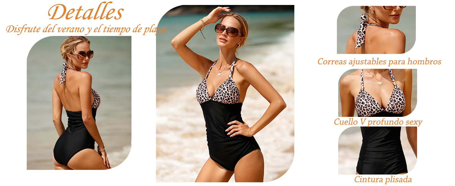 Trajes de Una Pieza Vintage Impresión Bañador Natacion Mujer Surf Tallas Grandes Push Up Sexy