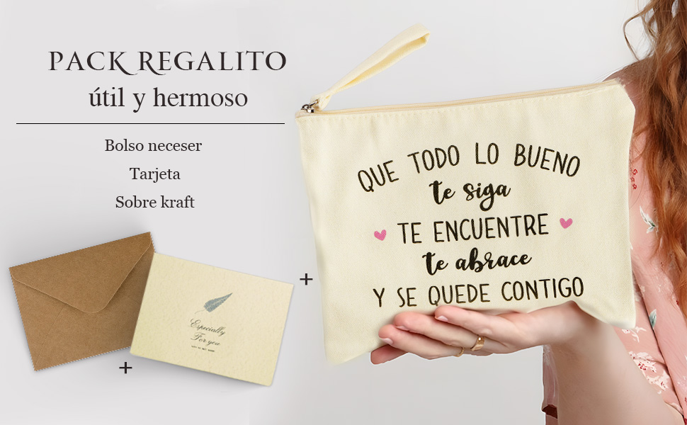 regalito bolsa aseo tarjeta sobre kraft mujer amiga original motivadora práctico maquillaje