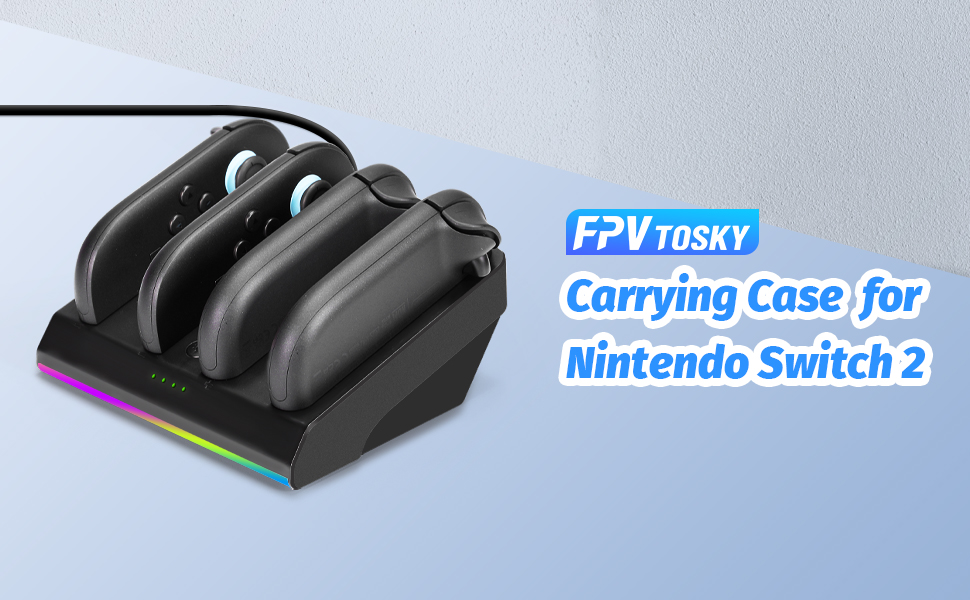Funda de transporte FPVtoSky para Nintendo Switch 2 con exterior acanalado negro y detalles en los bordes en color arcoíris, diseñada para guardar varios mandos.