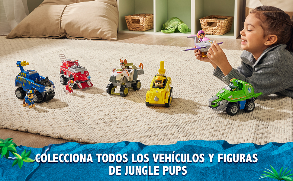 Vehículos y figuras Jungle Pups, Patrulla Canina, Paw Patrol, Chase, Marshall, Skye, Rubble