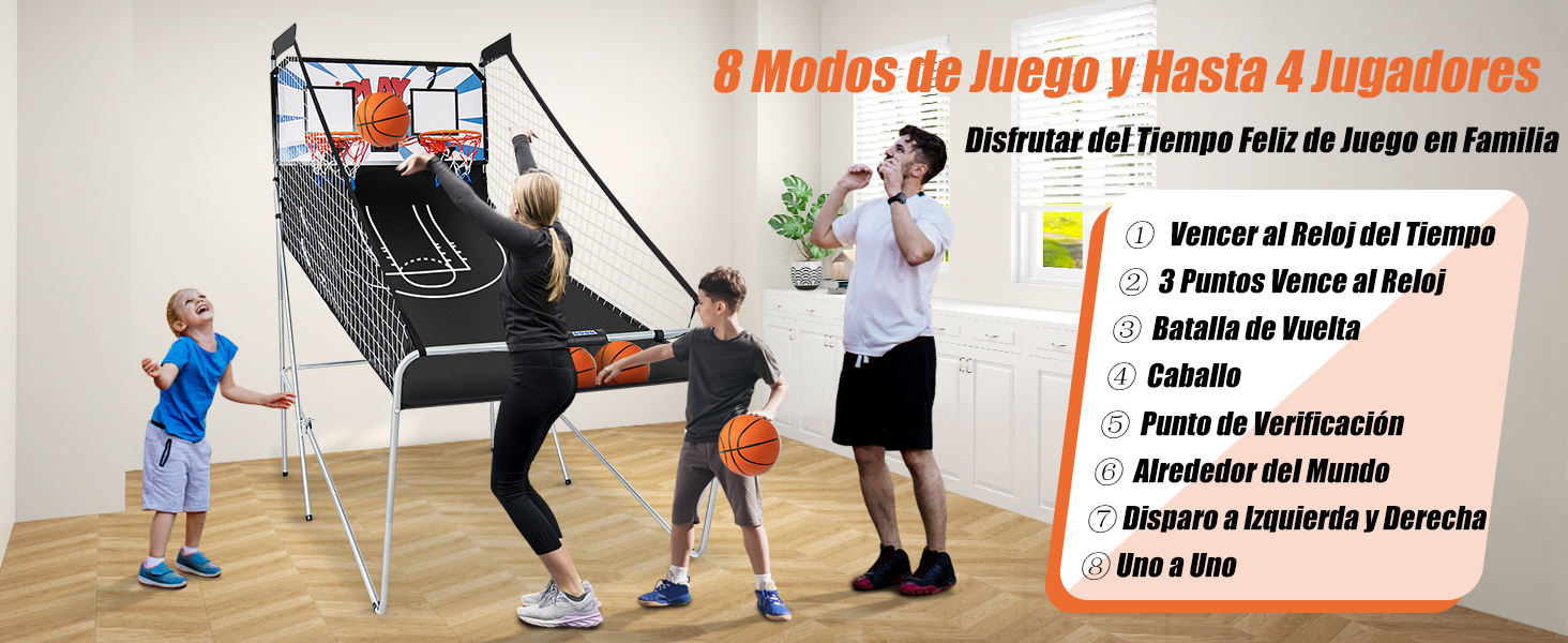 Juego de Canastas Plegable Máquina de Baloncesto con 8 Modos de Juego