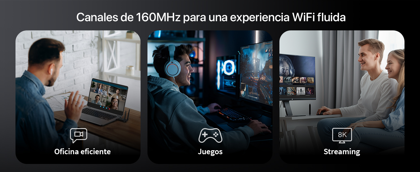 El adaptador USB AXE5400 WiFi 6E ofrece una Experiencia fluida con canales más amplios de 160 MHz