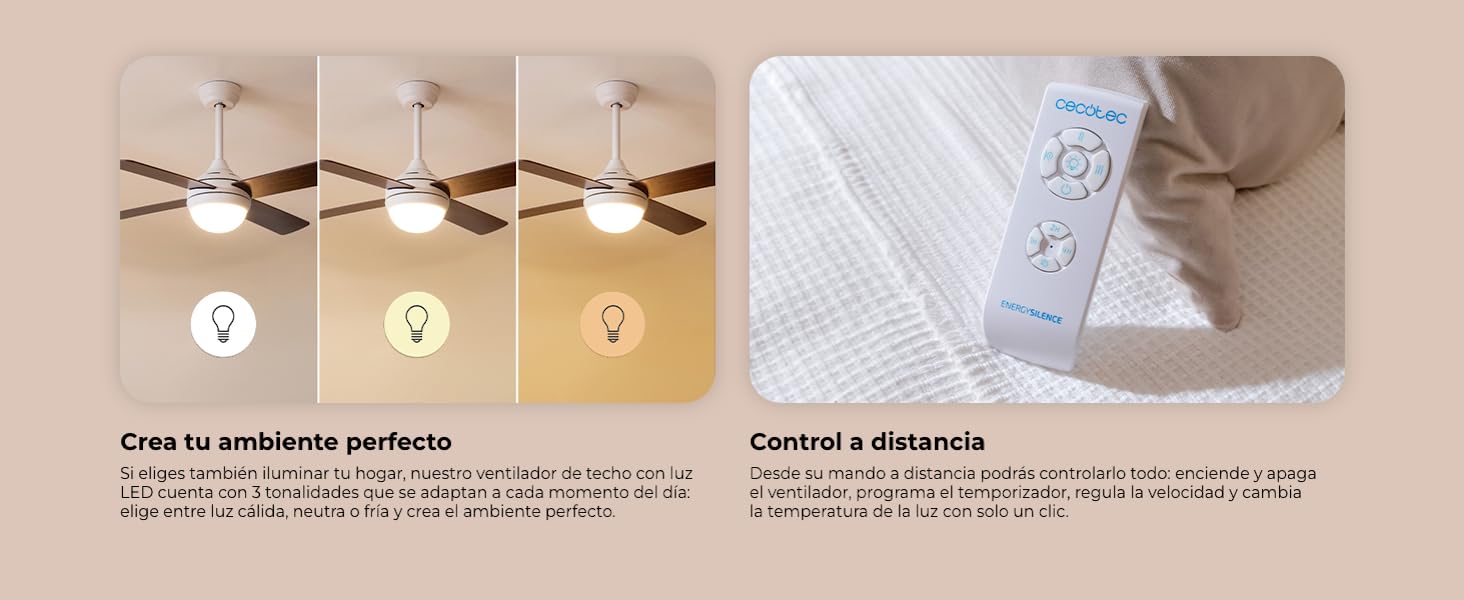ventiladores de techo con luz; ventilador de techo silencioso; ventilador de techo con luz cecotec