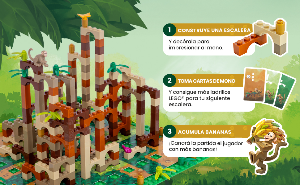 Monkey Palace Dotted Games Lego Asmodee animales monos palacio plátanos construcción competitivo