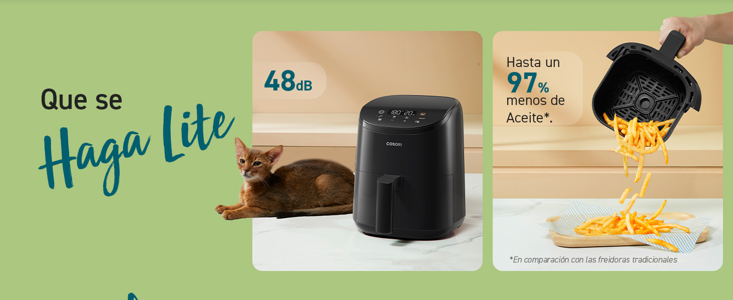 COSORI Freidora de aire Lite 211 Que se Haga Lite 48dB Hasta un 97% menos de Aceite